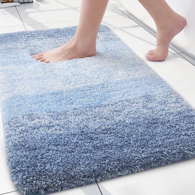 Arotive Microfiber Bathroom Rugs, Shaggy Soft and Absorbent Bath Rug, Thick Plush Machine Washable Dry Bath Mats for Bathroom, Tub and Shower, 24x16, Light Blue, Rectangular
