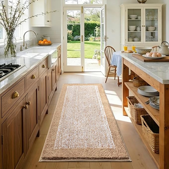 48x24 Long Bathroom Rugs Washable Non Slip, Beige Bath Mat for Bathroom Floor Tub, Soft Absorbent Quick Dry Mats for Shower,Bathtub,Home Decor
