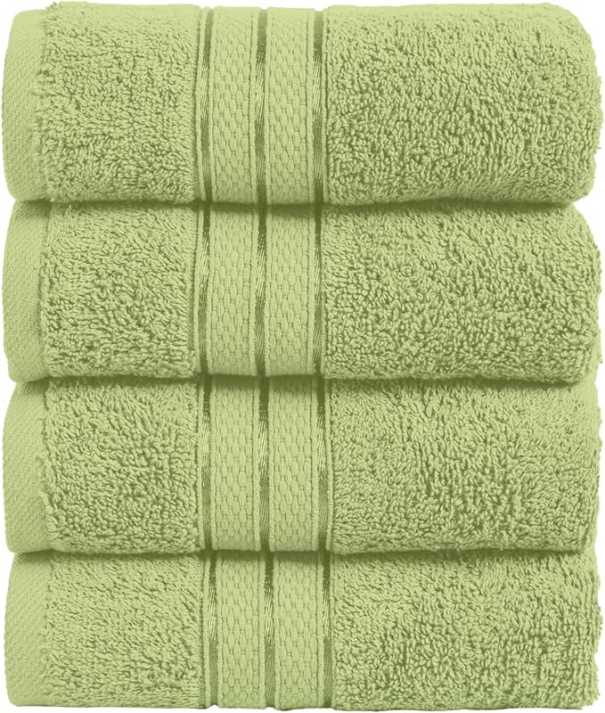 Elegant Comfort Three Line Popcorn Towel Set for Bathroom 16 x 28 inches, Premium Hotel Quality 4-Pack Hand Towels, 100% Turkish Cotton, Soft and Durable, Quick Dry and Highly Absorbent, Sage Green