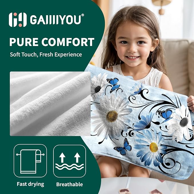 Blue Butterfly Floral Hand Towel Home Decorative Coral Fleece Towels for Hand Face Bath Hair