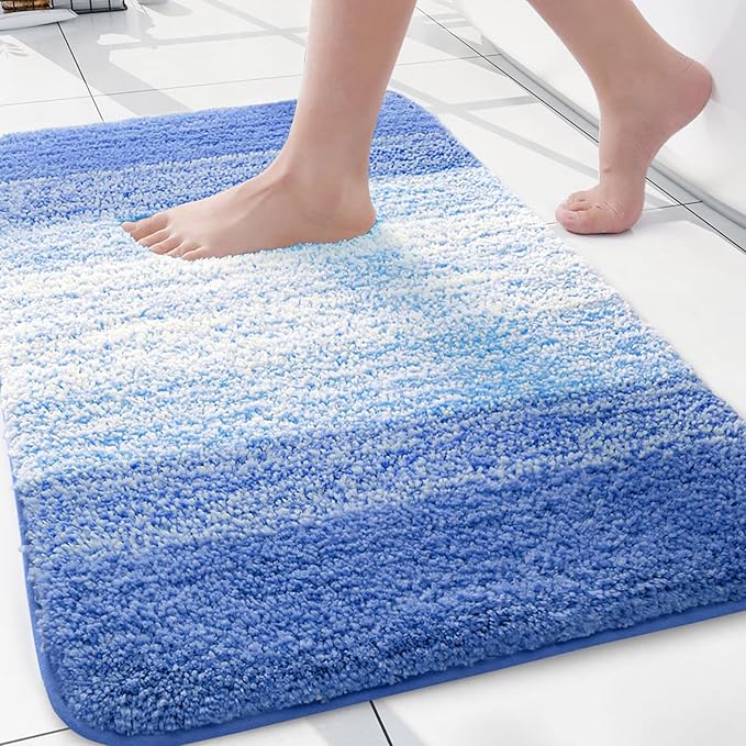 Arotive Microfiber Bathroom Rugs, Shaggy Soft and Absorbent Bath Rug, Thick Plush Machine Washable Dry Bath Mats for Bathroom, Tub and Shower, 24x16, Light Royal Blue, Rectangular