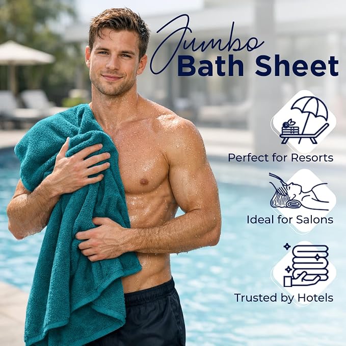 DAN RIVER Pack of 1 Jumbo Bath Sheet 40x80 Inches, Premium Oversized Towels for Adults, Super Soft and Quick Dry - Teal