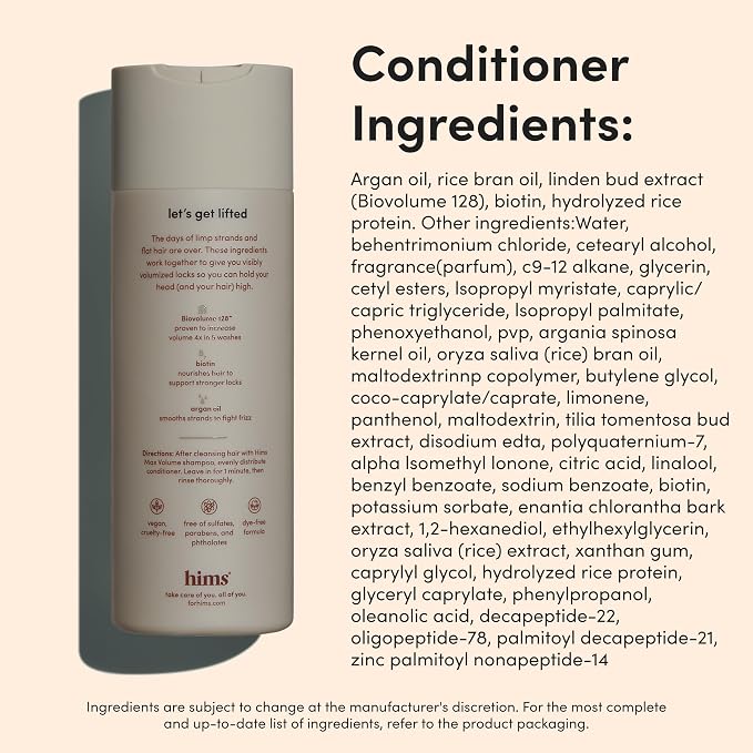 hims Max Volume Shampoo & Conditioner Set - Biovolume 128, Biotin, & Argan Oil - Root Lift & Moisturizing for Fine Hair - Sulfate-Free, Paraben-Free, Vegan - Citrus Spice Scent - 6.4 Fl Oz Each