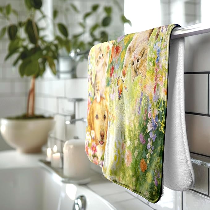 Cute Animals Wildflower Hand Towels Spring Summer Soft Microfiber Towel for Kitchen