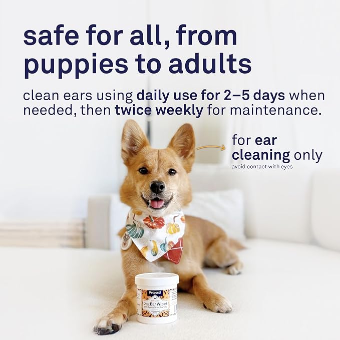 Petpost | Dog Ear Cleaner Wipes - Ultra Soft Cotton Pads in Coconut Oil Aloe Solution - Dog Ear Rinse & Cleanser 100 ct.