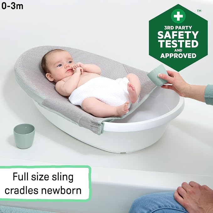 Ingenuity Room to Soak 4-in-1 Baby Bath Tub, Newborn to Toddler, Adjustable Full Coverage Sling, Supportive Seat, Includes 2 Pour & Rinse Cups, Easy Release Drain Plug, 0M+