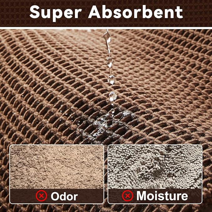 Triohero Waffle Bath Mat, Boho Bathroom Rugs Non Slip Washable, Ultra Soft Super Absorbent Quick Dry Farmhouse Bathroom Decor, 20" x 30", Mocha