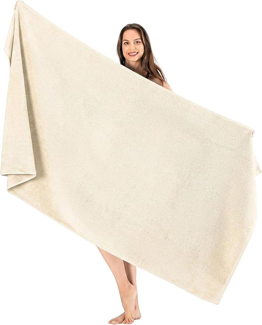 SALBAKOS Luxury 100% Turkish Cotton Bath Sheets 40x80 in Oversized Extra Large Bath Towels | Premium Hotel Quality Thick Soft Absorbent Turkish Towel for Spa Beach (Pack of 1, Ivory, Jumbo Bath Sheet)