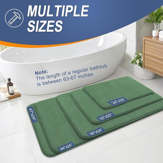 OLANLY Thick Memory Foam Bathroom Runner Rugs 44x24, Extra Soft Absorbent Long Bath Mats, Quick Dry, Non-Slip, Machine Washable Mats for Bathroom, Tub and Shower, Home Decor Accessories, Olive Green
