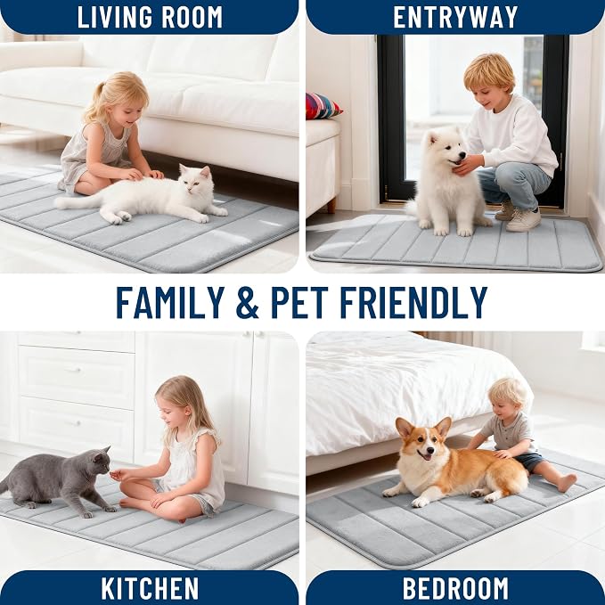 OLANLY Memory Foam Bath Mat 34x21, Super Soft Absorbent Bathroom Rugs, Quick Dry, Machine Washable Shower Floor Rugs, Bathmat Carpet, Bathroom Home Decor Accessories, Light Gray