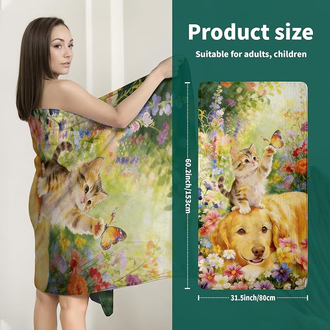 Cute Animals Printed Bath Towels Large Soft Absorbent Fleece Bathroom Towels with Dog Design