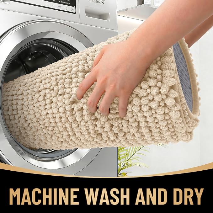 OLANLY Thick Bathroom Rugs 30x20, Extra Soft Absorbent Chenille Bath Rugs, Rubber Backing, Machine Wash Dry, Bath Mats for Bathroom Floor, Tub and Shower, Home Decor Accessories, Beige