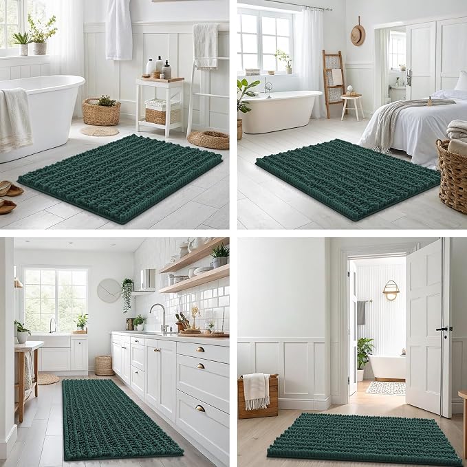 Smiry Bathroom Rugs Mat 30x20, Extra Soft Absorbent Chenille Bath Rugs, Non Slip Rubber Backing Machine Washable Quick Dry Bath Mats for Bathroom Floor, Tub, Shower, Home Decor Accessories, Green