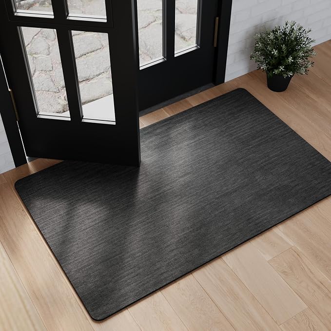 Mecko Bath Mat, Ultra Absorbent Quick Dry Bathroom Floor Mats-Rubber Non-Slip Thin Bathroom Rug Fit Under Door, Faux Suede Surface Shower Rug for Bathtub, Sink, Shower Room(Black,20"x32")