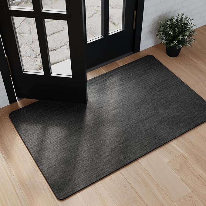 Mecko Bath Mat, Ultra Absorbent Quick Dry Bathroom Floor Mats-Rubber Non-Slip Thin Bathroom Rug Fit Under Door, Faux Suede Surface Shower Rug for Bathtub, Sink, Shower Room(Black,24"x36")