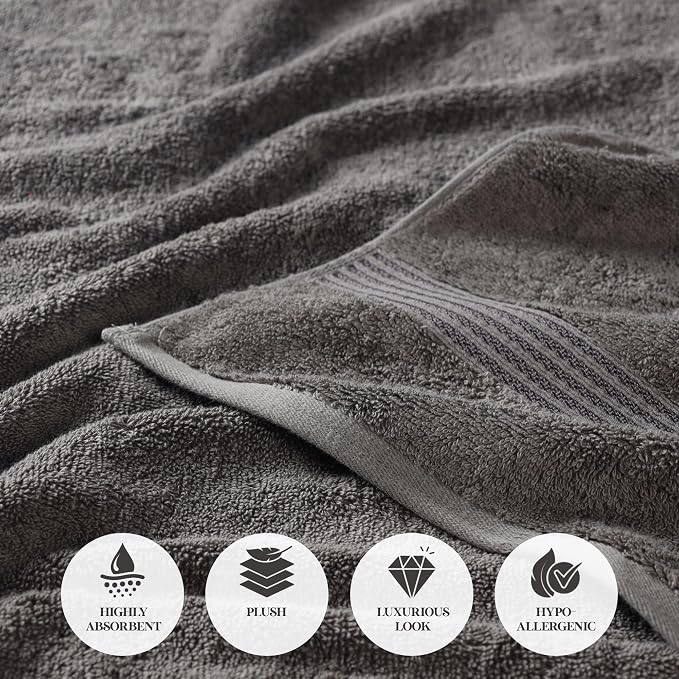 Superior Egyptian Cotton 8-Piece Towel Set, Assorted Towels for Home Bathroom, Master, Guest Bath, Decor Essentials, Includes 2 Bath, 2 Hand, 4 Face Towels/Washcloths, Quick Dry, Absorbent, Charcoal