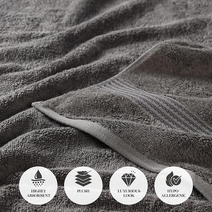 Superior Egyptian Cotton Bath Sheet Set, Oversized Towels for Home Bathroom, Master, Guest Bath, Decor Essentials, Quick Dry, Absorbent, Large Body Towel, Spa, Hotel, Resort, Set of 2, Charcoal