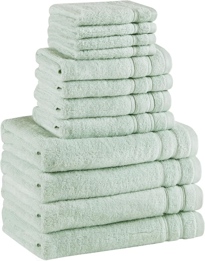 Comfort Spaces 12 Pc Towel Set, 100% Cotton Zero Twist, Seafoam Green | Zero Twist Cotton, Quick Dry Ultra Soft, 4 Bath 4 Hand 4 Washcloth, Lightweight Absorbent for Everyday Bathroom Use
