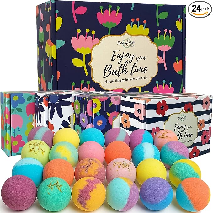 Bath Bombs for Women Gift Set - 24 Natural and Organic Bath Bombs with Essential Oils & Moisturizing Shea Butter, Spa Birthday Gift, Selfcare Gifts, Women, Teen Girls, Bridesmaid Gift
