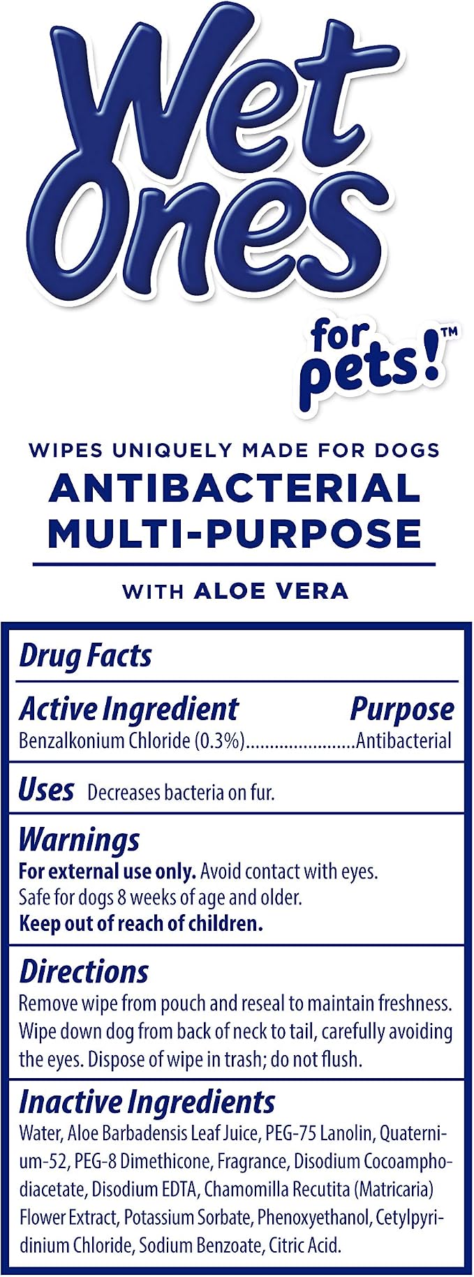 Wet Ones for Pets Antibacterial Dog Wipes, Multi-Purpose Grooming Wipes with Aloe Vera for Paws, Face & Body, Easy Cleanups Between Baths, Tropical Splash Scent, 5.7 in x 7.5 in, 50 Count