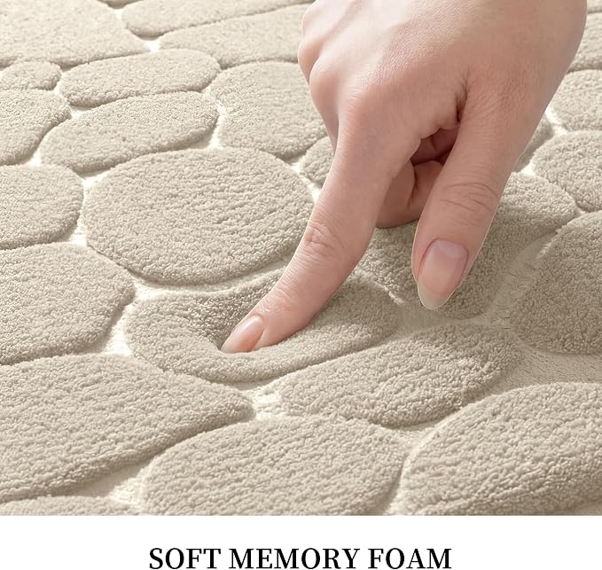 YIHOUSE Memory Foam Bath Mat Cobblestone Bathroom Rugs Super Water Absorbent Bath Mats for Bathroom Machine Washable Bath Rugs(20 x 24,Khaki)