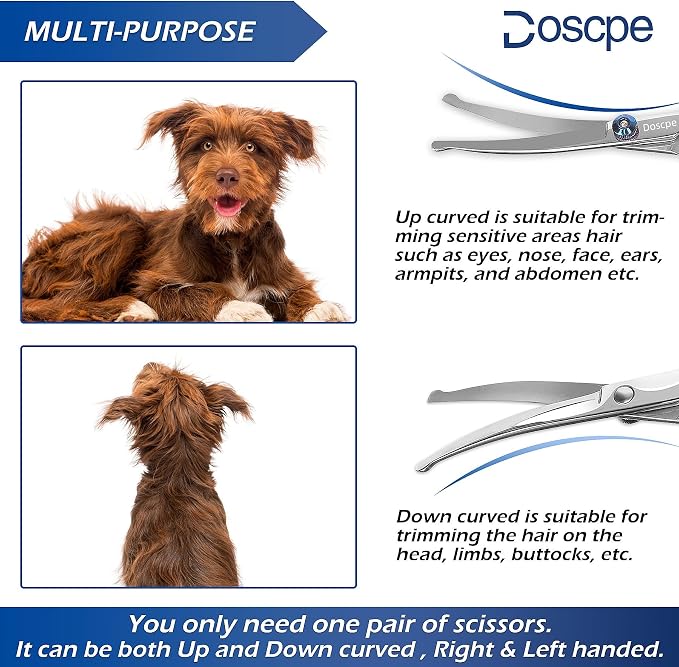 Curved Dog Grooming Scissors 7.28 inches Round Tips Pet Grooming Shears for Dog Cat on Face Paw Hair Trimming Right Left Handed