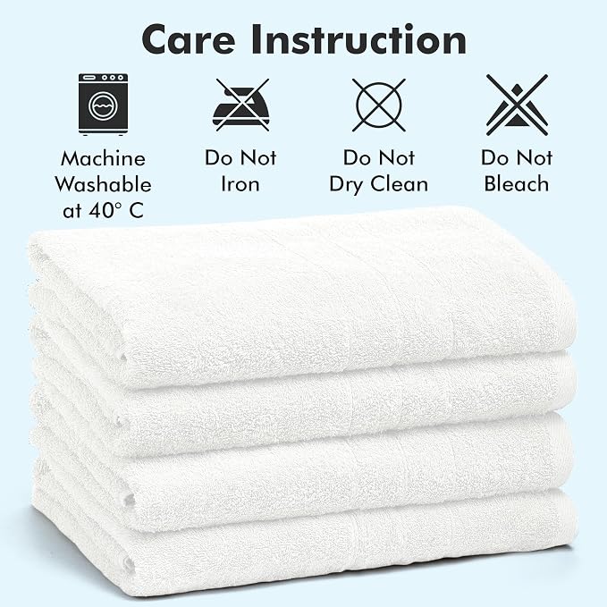 Bath Towels Set of 4 – 100% Ring Spun Cotton White Extra Large Towels for Bathroom, Spa Use (55x28 in) – 550 GSM Super Soft and Quick Dry Large Bath Sheets for Adults