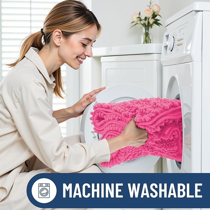 Smiry Bathroom Rugs Mat 24x16, Extra Soft Absorbent Chenille Bath Rugs, Non Slip Rubber Backing Machine Washable Quick Dry Bath Mats for Bathroom Floor, Tub, Shower, Home Decor Accessories, Hot Pink