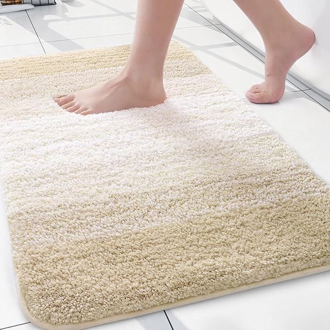 Arotive Microfiber Bathroom Rugs, Shaggy Soft and Absorbent Bath Rug, Thick Plush Machine Washable Dry Bath Mats for Bathroom, Tub and Shower, 24x16, Light Beige, Rectangular
