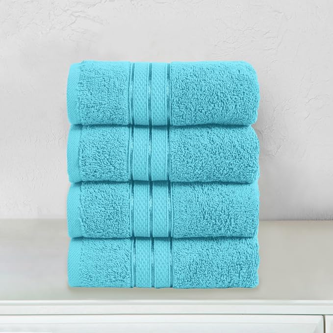 Elegant Comfort Three Line Popcorn Towel Set for Bathroom 16 x 28 inches, Premium Hotel Quality 4-Pack Hand Towels, 100% Turkish Cotton, Soft and Durable, Quick Dry and Highly Absorbent, Aqua