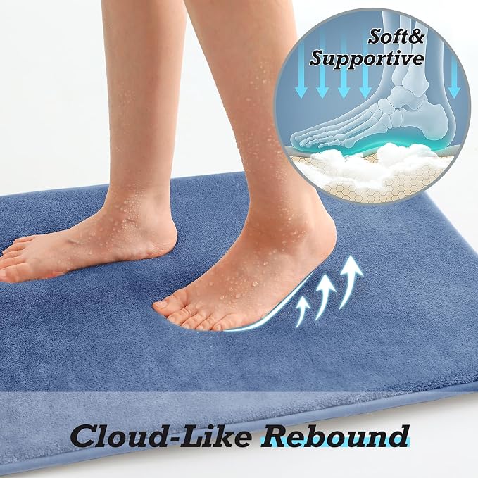 HUXMEYSON Bathroom Rugs Sets 3 Piece, Non-Slip & Quick Dry Bath Mat Set, Ultra Soft Velvet Bath Rugs for Bathroom, Toilet and Shower Floor, Dusty Blue