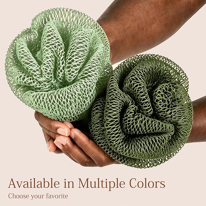 SheeChung African Net Sponge Authentic, Long Exfoliating Wash Cloths Shower Loofah Bath Sponge, 2 Pack Body & Back Scrubber for Women and Men (Sage Green & Olive Green)