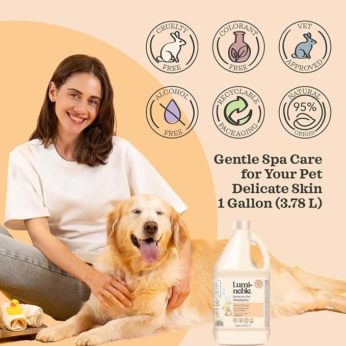 Prebiotic Hypoallergenic Sensitive Dog Shampoo – Oatmeal & Vanilla Scent Formula, Sensitive Skin | Vegan, Paraben-Free, Moisturizing & Deodorizing, Pet Shampoo | Safe for Dogs & Cats – 1 Gallon