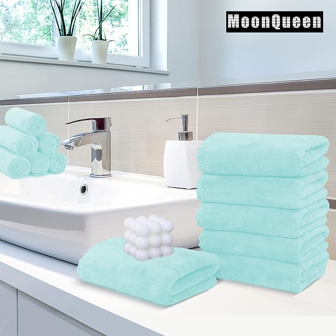 MOONQUEEN 18 Pack Premium Hand Towels - Quick Drying - Microfiber Coral Velvet Highly Absorbent Towels - Multipurpose Use as Hotel, Bathroom, Shower, Spa, Hand Towel 16 x 28 inches (Frozen Blue)