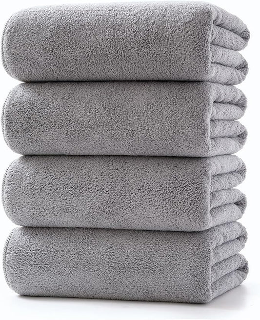 Lumimi Towels 4 Piece Soft Microfiber Bath Towel Set Salon Gym Yoga Travel Incredibly Absorbent Lightweight Quick Dry and Durable, 55" L x 27" W, 4 Pack Light Grey