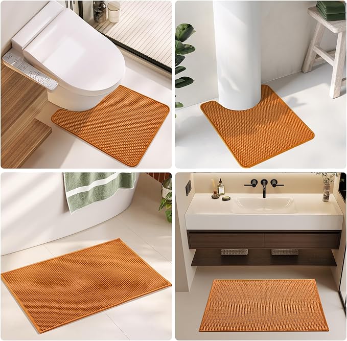 TYUU Bathroom Runner Rugs, Long Bath Mat Runner Washable Thin Quick Dry Low Pile Bathroom Runner Rugs Non Slip, Orange 24"x70"