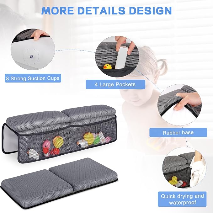 Baby Bath Kneeler and Elbow Rest Pad Set - Kneeler and Elbow Support with Memory Foam and Bath Toys Organizer