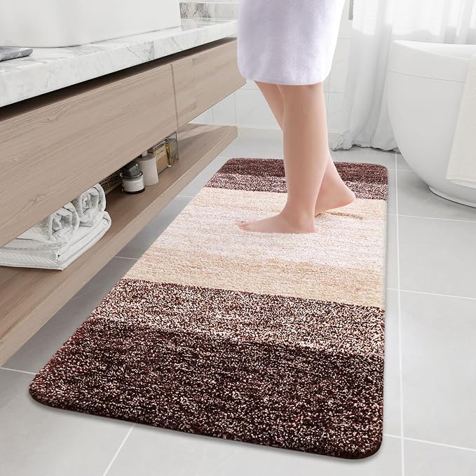 Arotive Microfiber Bathroom Rugs, Shaggy Soft and Absorbent Bath Rug, Thick Plush Machine Washable Dry Bath Mats for Bathroom, Tub and Shower, 59x24, Brown, Rectangular