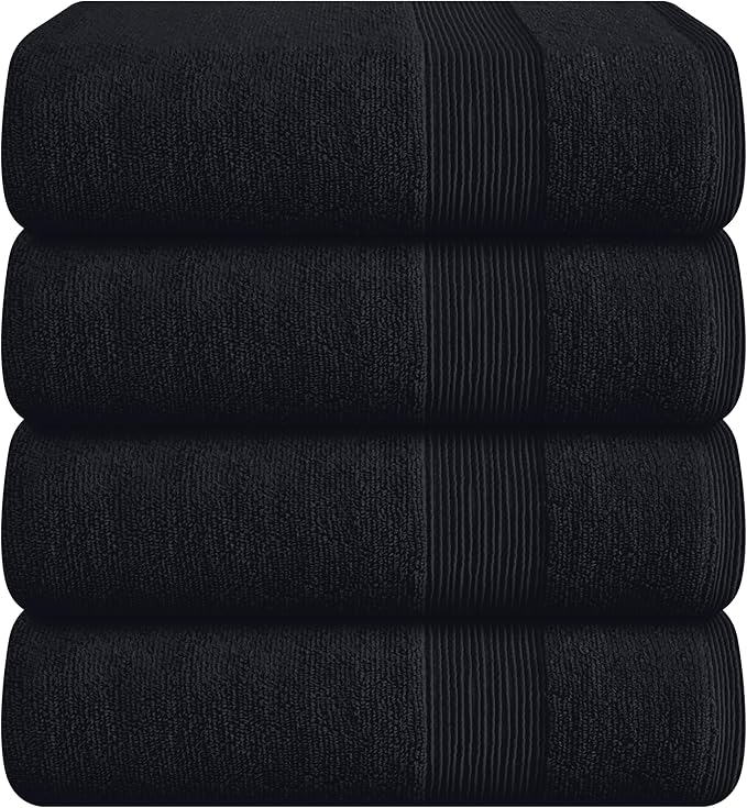 Belizzi Home 4 Pack Bath Towel Set 27x54, 100% Ring Spun Cotton, Ultra Soft Highly Absorbent Machine Washable Hotel Spa Quality Bath Towels for Bathroom, 4 Bath Towels - Black
