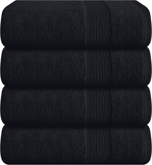 Belizzi Home 4 Pack Bath Towel Set 27x54, 100% Ring Spun Cotton, Ultra Soft Highly Absorbent Machine Washable Hotel Spa Quality Bath Towels for Bathroom, 4 Bath Towels - Black