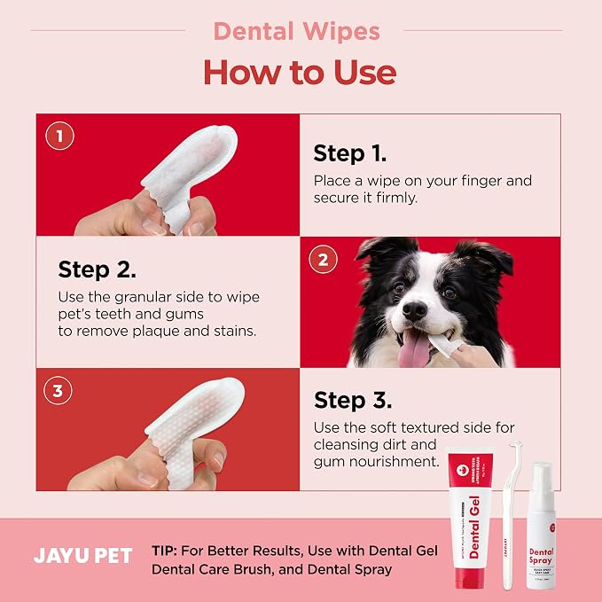 JAYU PET Peanut Butter Scent Dental Finger Wipes for Dogs 50 Count | No-Rinse, Dual-Finger, Oral Care, Teeth Cleaning