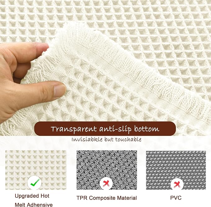 DWCN Waffle Bathroom Mat Set, Super Absorbent Non Slip Bath Rug Set for Bathroom Floor, Shower Mats 2 Pcs for Tub, Washable Kitchen Rugs for Farmhouse Boho Home Decor, 24"x16"Plus 32"x20", Ivory