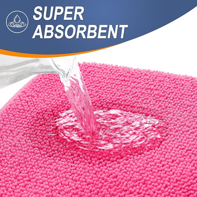 OLANLY Thick Memory Foam Bath Mat Rug 30x20, Extra Soft Absorbent Bathroom Rug, Quick Dry Bath Mats, Non-Slip, Machine Washable Carpet for Bathroom, Tub and Shower, Home Decor Accessories, Hot Pink