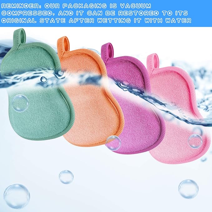 Tatuo 4 Pieces Baby Bath Sponge Soft Comfy Cotton Baby Sponge Toddler Absorbent Loofah for Kids Babies Boy Girl(Red, Purple, Green, Orange)