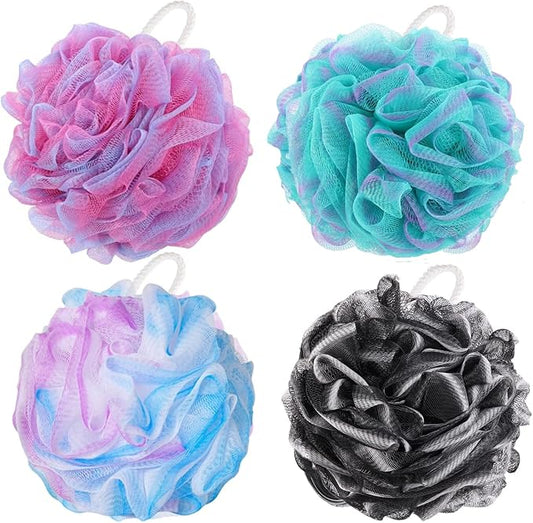 BTYMS 4 Pieces Loofah Bath Sponge 75g/pc Bath Puffs Shower Scrunchies Large Body Wash Sponge for Shower Exfoliate