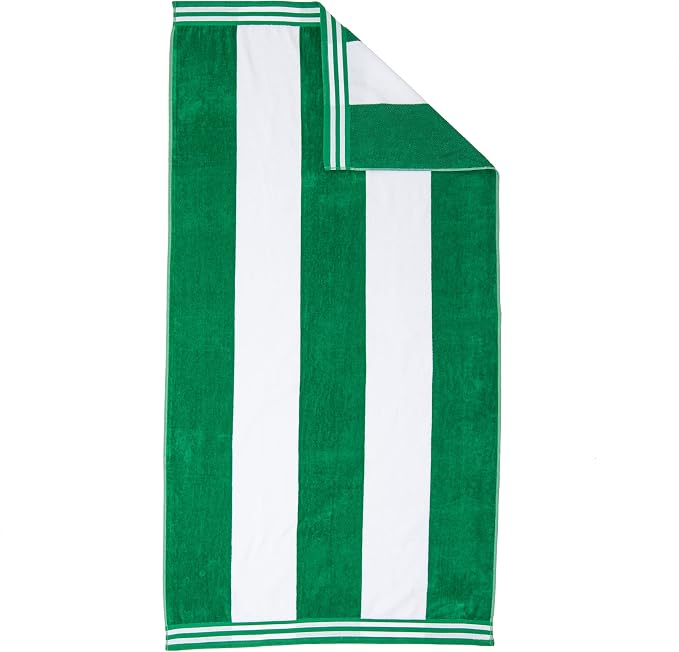 Superior Cotton Cabana Striped Beach Towels, Colorful Towels for Adult, Kid, Pool, Swimming, Sand, Travel, Large Oversized, Absorbent, Fast Drying, Bath Basics, Cabana Collection, 1 Piece, Dark Green