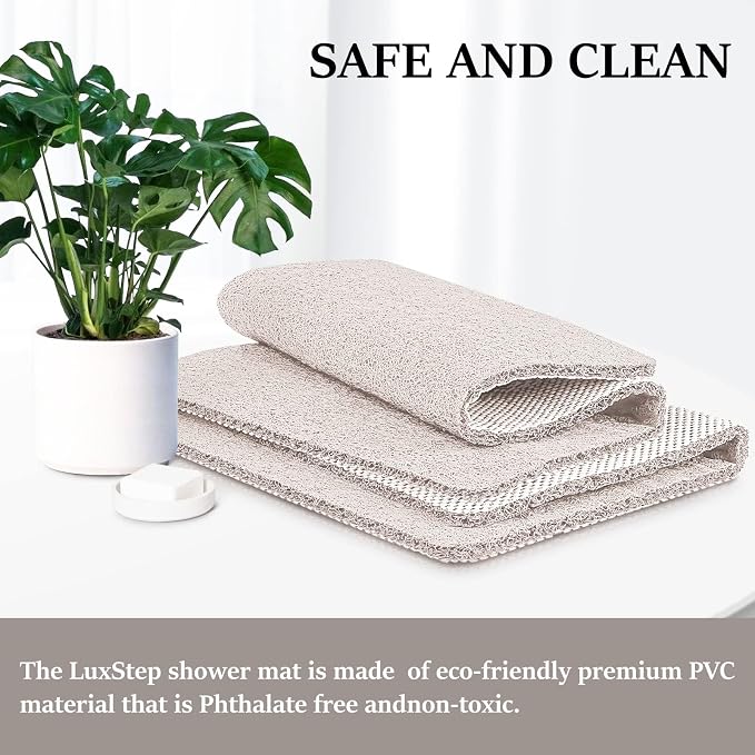 LuxStep Shower Mat Bathtub Mat,36x16 inch, Non-Slip Bath Mat with Drain, Quick Drying PVC Loofah Bathmat for Tub,Shower,Bathroom (Phthalate Free,White)