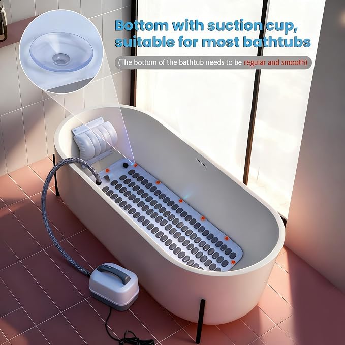 6 Levels Adjustable Portable Spa Bubble Bath Mat | Full Body Spa Bubbling Bath Non-Slip Mat with Remote & Pillow | Electric Air Pump & Bathtub Bubble Machine Bubble Bath Mat