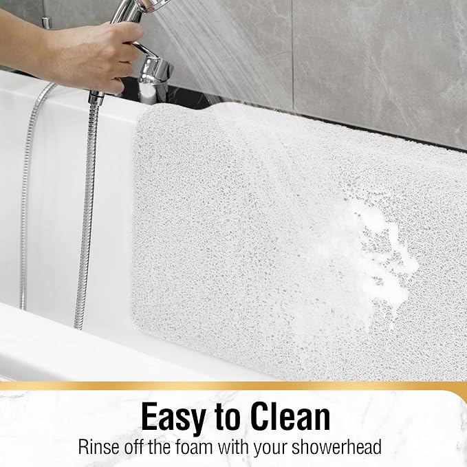 HITSLAM Shower mat Non Slip, 24 x 32 Inch Bathtub Mat Non Slip with Drain, Soft PVC Loofah Shower Bath Mat for Tub, Quick Drying Bathroom Shower Mat, White