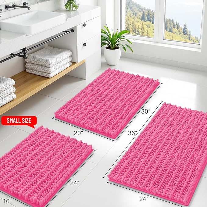 Smiry Bathroom Rugs Mat 24x16, Extra Soft Absorbent Chenille Bath Rugs, Non Slip Rubber Backing Machine Washable Quick Dry Bath Mats for Bathroom Floor, Tub, Shower, Home Decor Accessories, Hot Pink